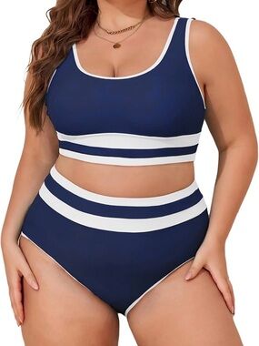 Eytino Plus Size Bikini Sets High Waisted Scoop Neck Bahting
